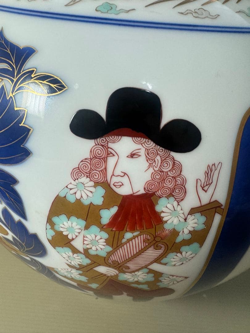 2456 希少 オールド香蘭社 ハイライン 南蛮渡来船 和蘭陀人 花瓶 金彩