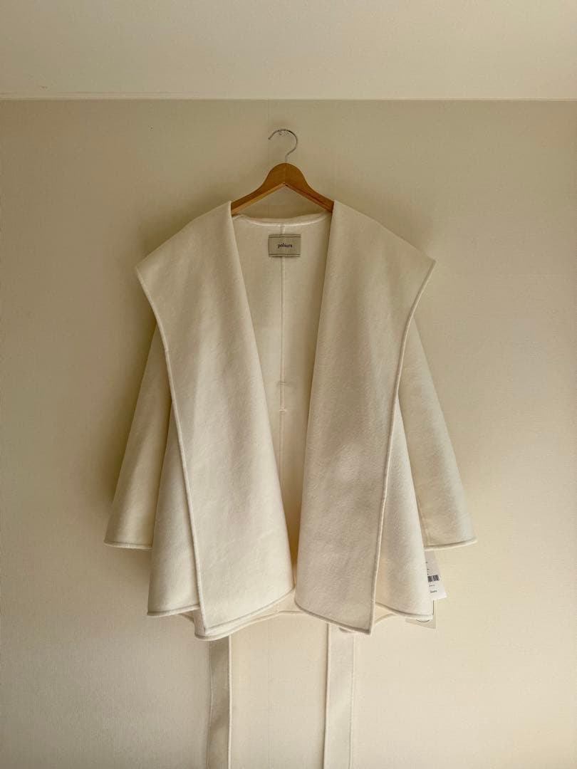 ☆新品タグ付き☆ polaura ショールカラーウールミドルコート オフ