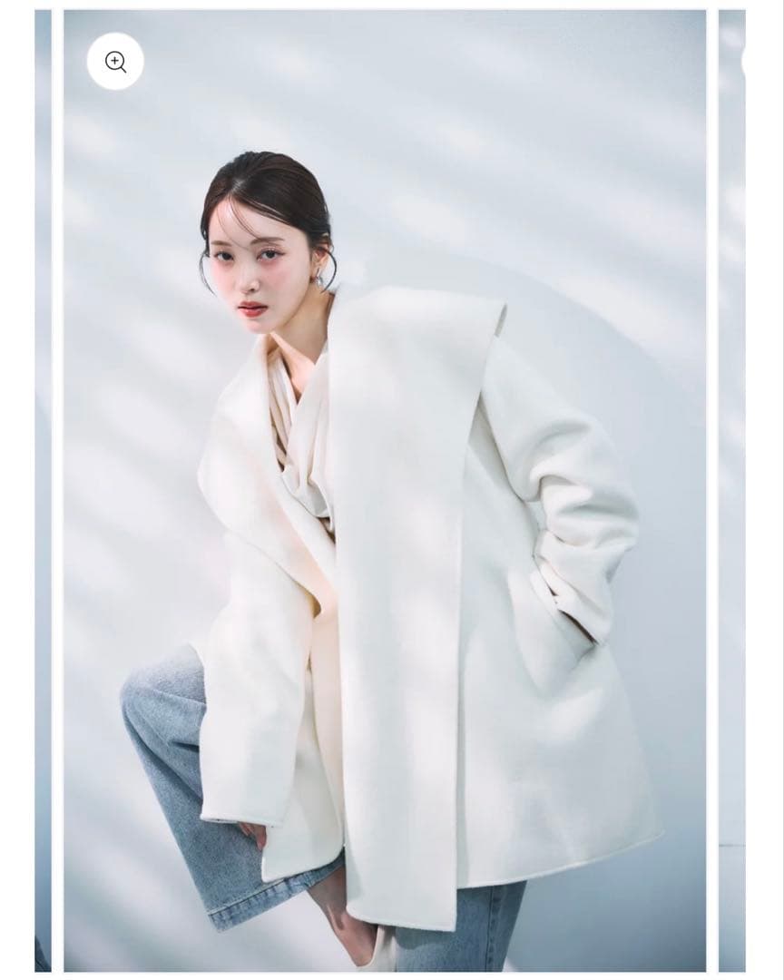 ☆新品タグ付き☆ polaura ショールカラーウールミドルコート オフ