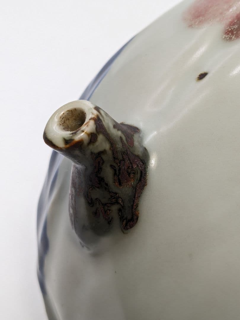 李朝 特大桃型水滴 辰砂青華彩 高麗白磁 染付 李氏朝鮮 書道具 水差 水