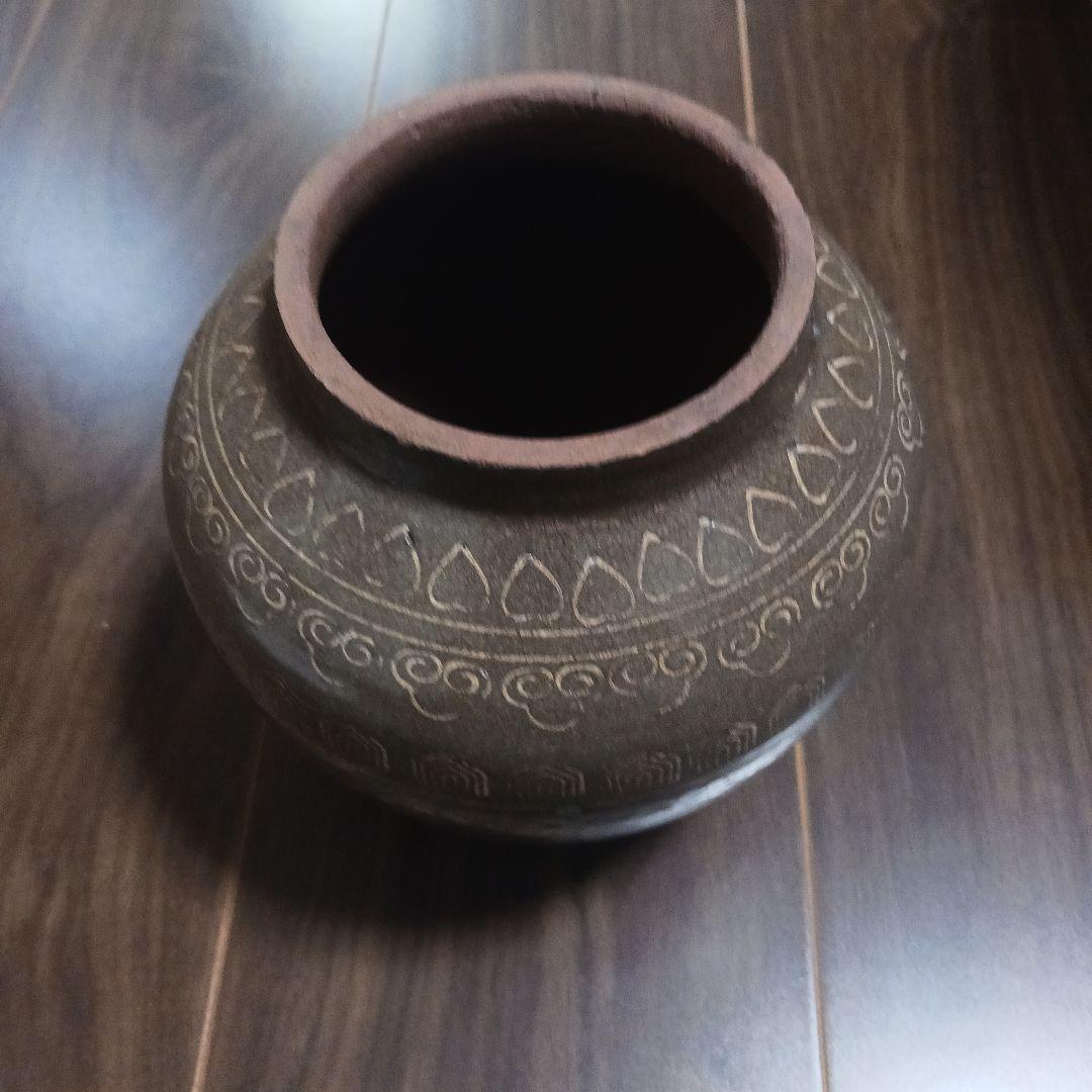 細川藩御用釜 時代 八代焼(高田焼)象嵌小壺 古美術