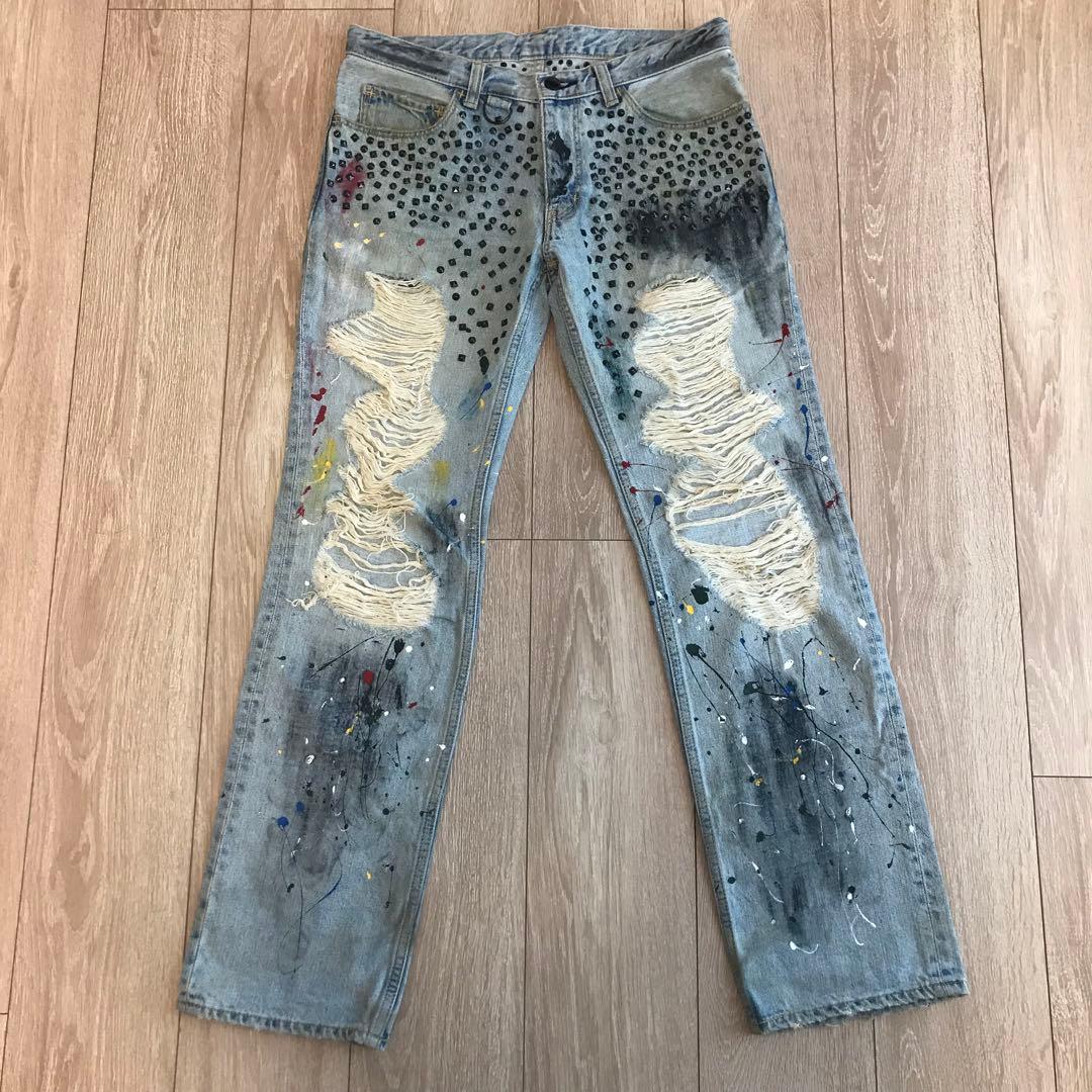 新品未使用 キムタク着 ナンバーナイン ガンズ期 ペンキスタッズデニム