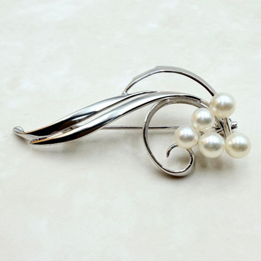 極美品 ミキモト MIKIMOTO シルバー ブローチ 真珠 パール 5P 希少