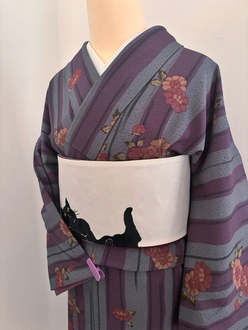 撫松庵　洗える着物　縞と牡丹 洗える着物] 撫松庵 袷 きもの 踊るガイコツ×縞 (105-123-010 55