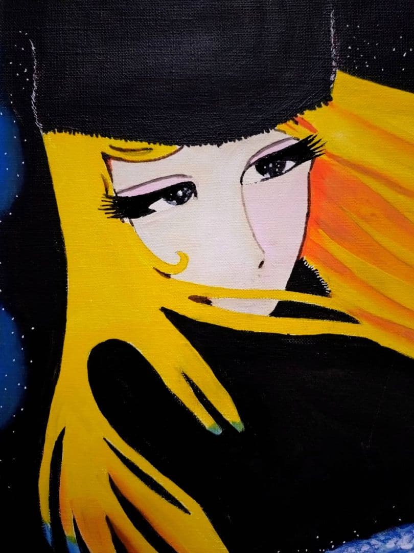 F6号】松本零士【銀河鉄道999】手描き作品/表裏サイン/油彩/アクリル