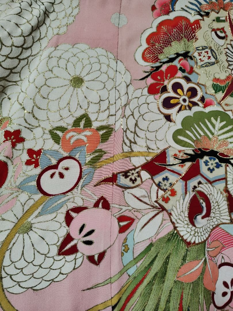 アンティーク振袖 ピンク 状態悪い 金駒刺繍 鳳凰 伝統柄振袖 牡丹刺繍