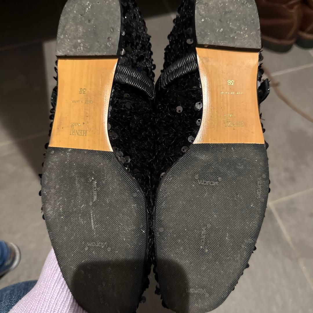 HENRI EN VARGO 黒 スパンコール フラットシューズ 36