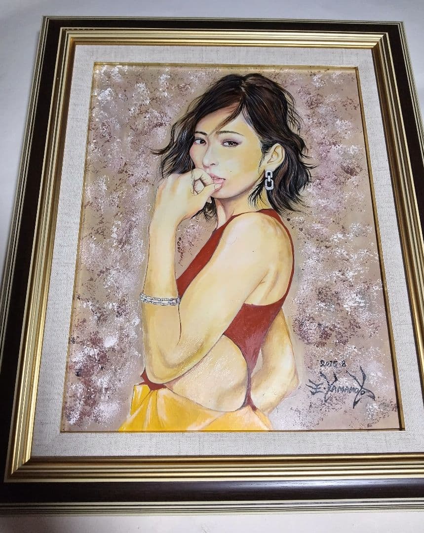 絵画、油彩、6F美人画、裸婦、山本英二、夏の風、額縁付き真作、肉筆