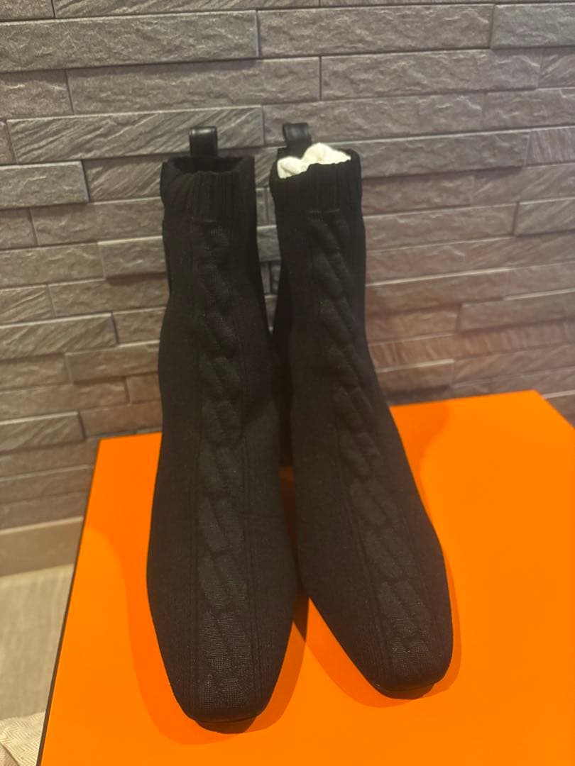 エルメス　ショートブーツ《ヴォルヴェール》 60黒 ニットブーツ　37