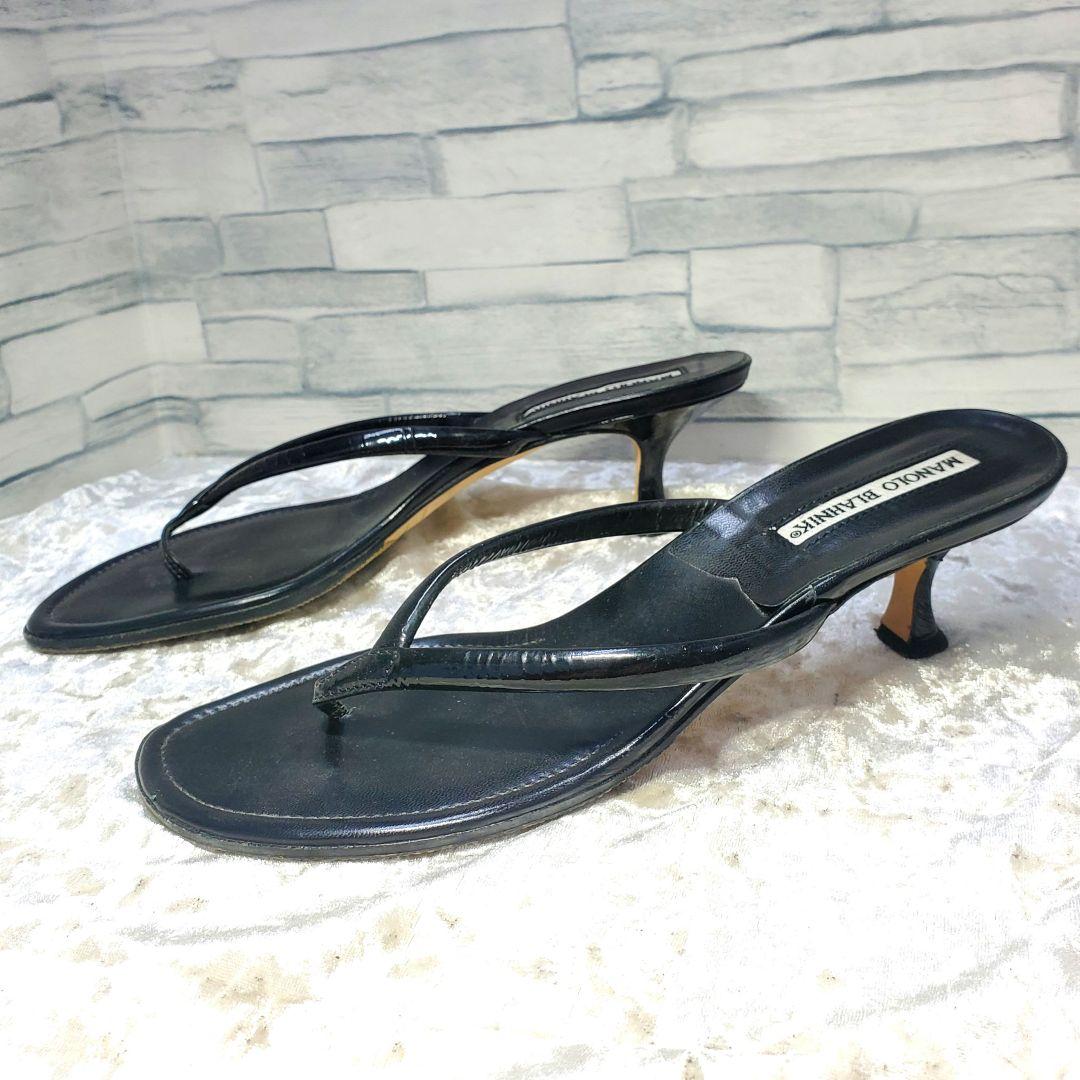 【美品】✨マノロブラニク 24.5cm トングサンダル 黒 レザー 38