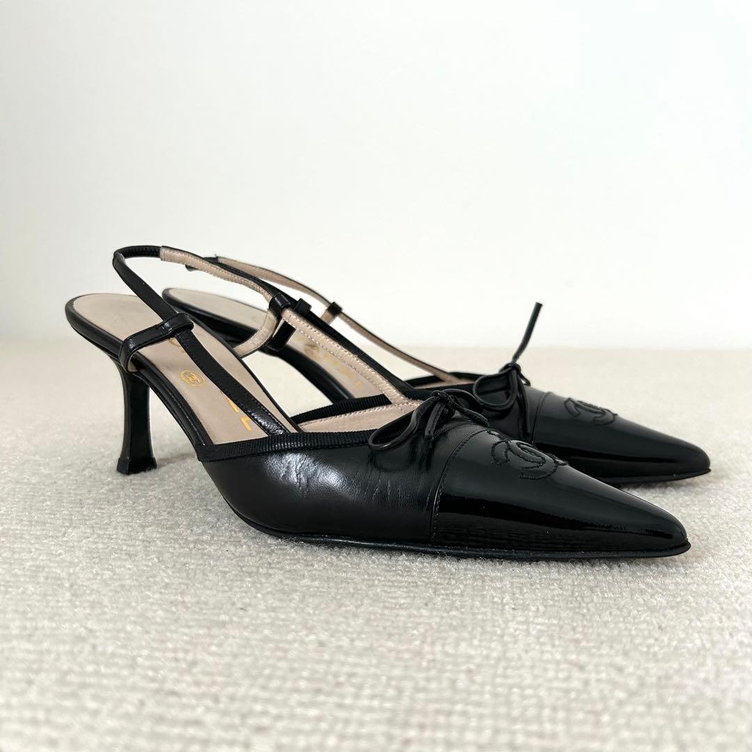 CHANEL シャネル パンプス ミュール 黒 22.5cm