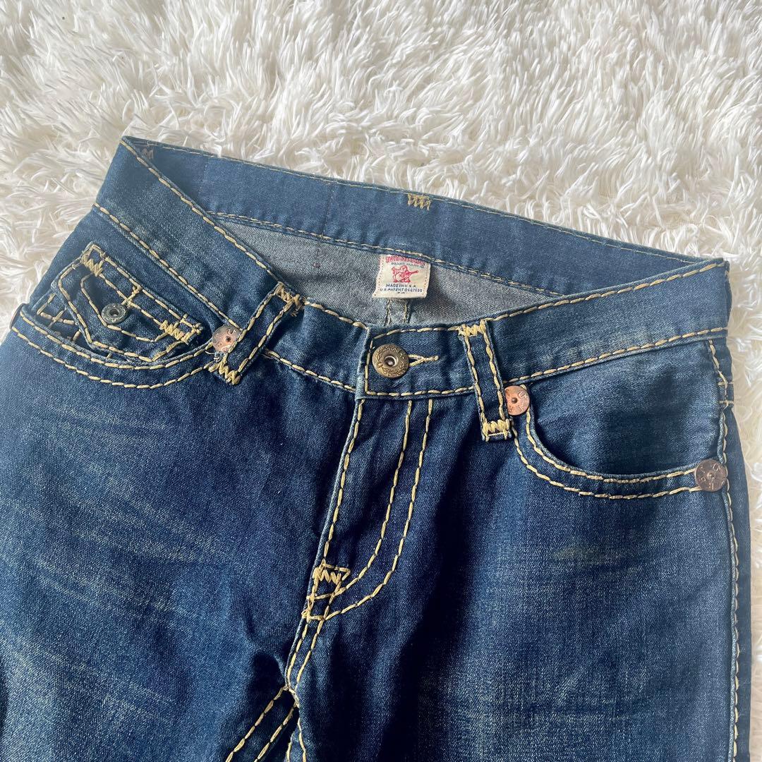 希少】トゥルーレリジョン デニム 刺繍ポケット 極太ステッチ 34 USA製