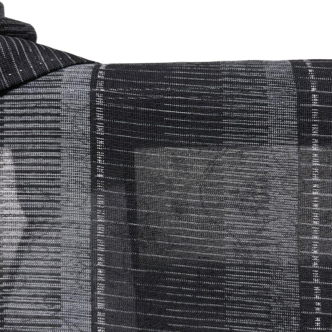 小紋夏用紗縦横縞抽象唐花モノトーンブラック系着物055w d