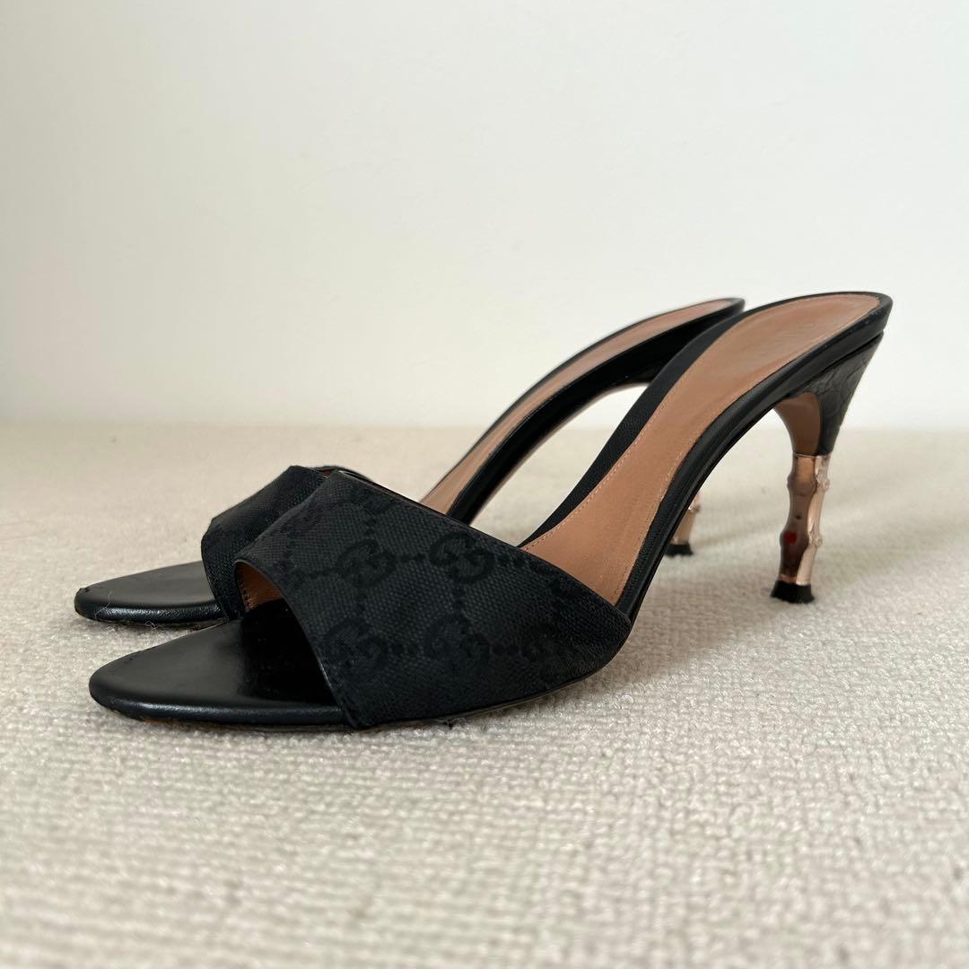 GUCCI グッチ ミュール サンダル ヒール GG 黒 24.5cm