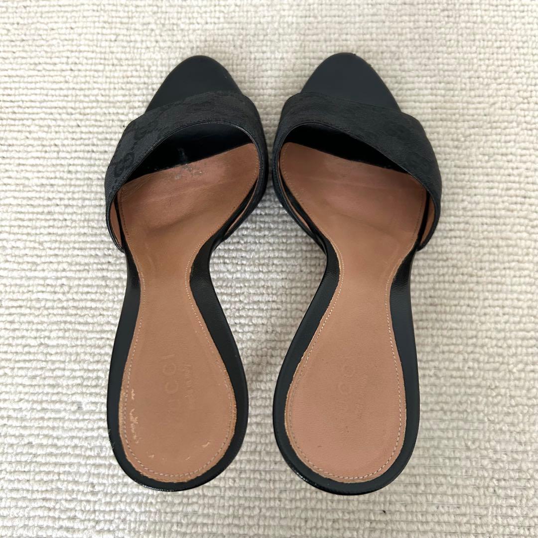 GUCCI グッチ ミュール サンダル ヒール GG 黒 24.5cm