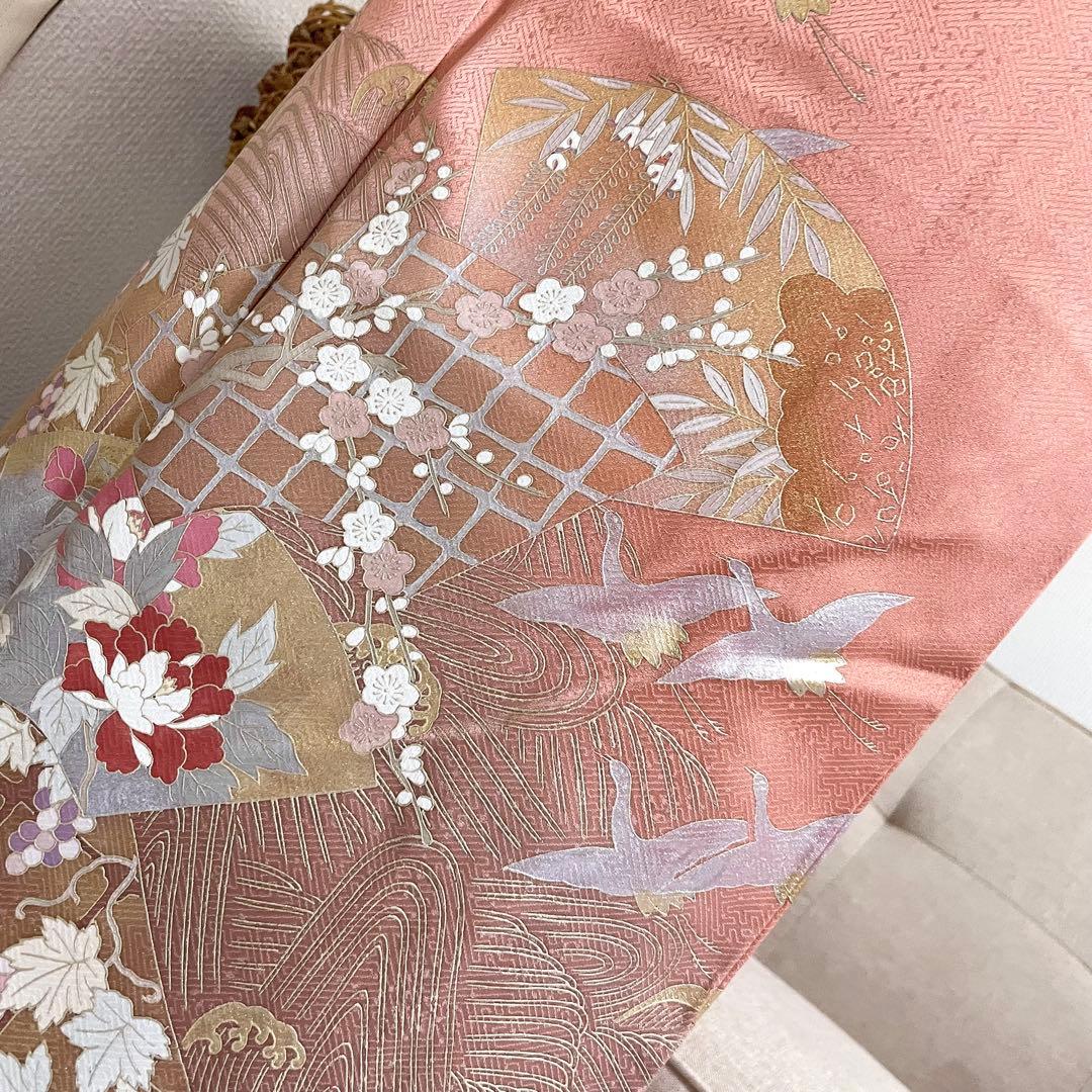 オレンジ 友禅 4点 フルセット 訪問着 入学式 卒業式 入園式 春 秋 冬