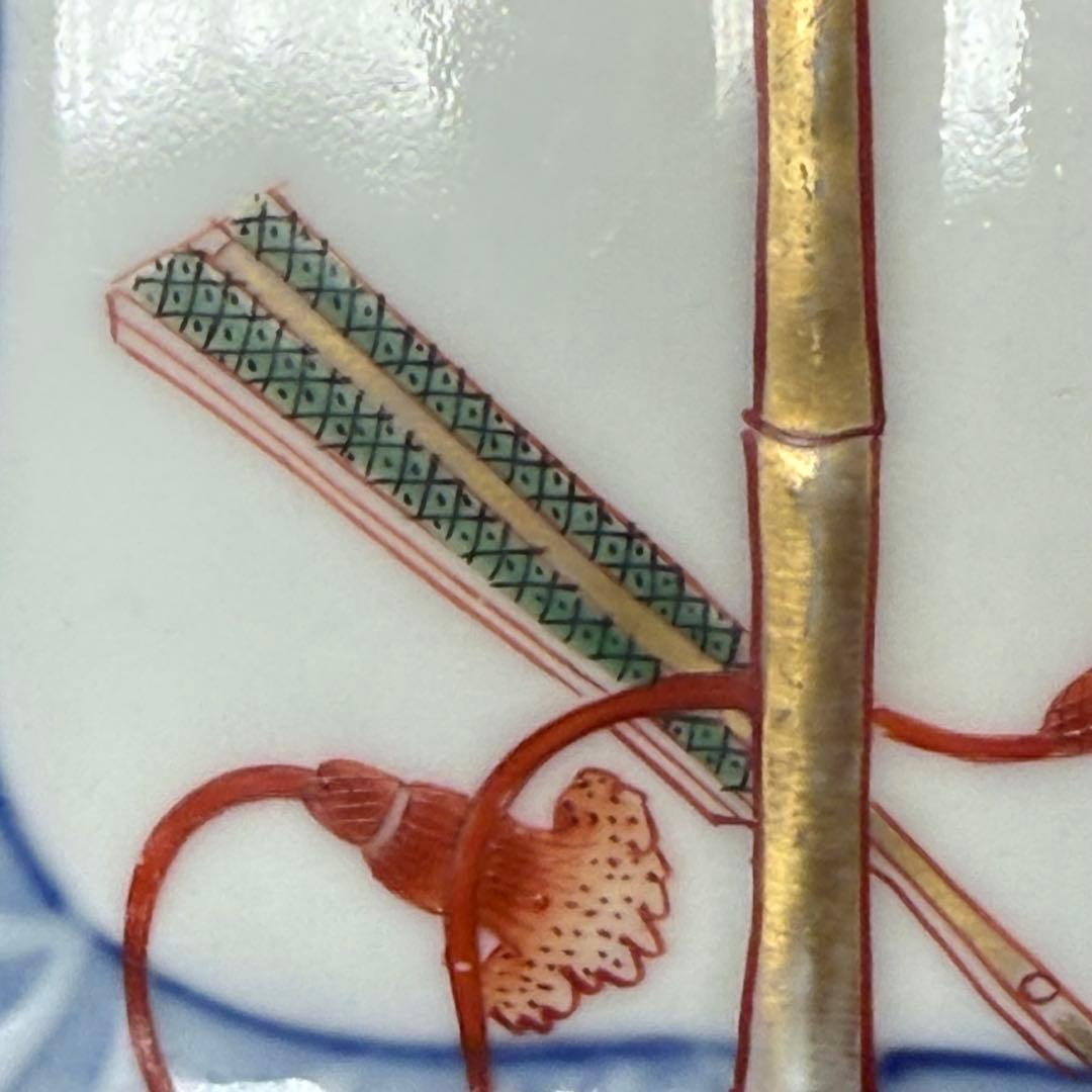 明治時代 有田焼 岩松平吾 色絵軍配形皿 五枚 角岩印 陽刻 珍品 器を