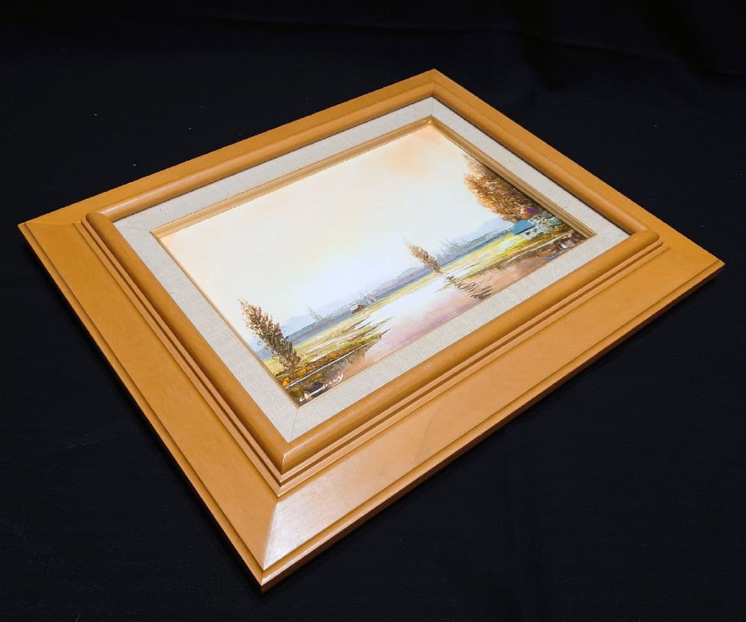 梶木稔】 作家物 サイン 日高牧場 絵画 風景画 油彩 肉筆 油絵 額縁