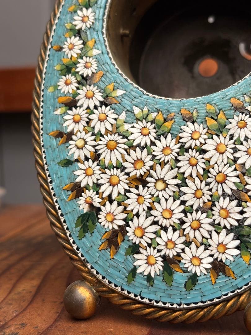 イタリア製 アンティーク マイクロモザイク ガラス工芸 時計フレーム 希少品 ブローチ イタリア製 マイクロモザイク 1920-40年頃