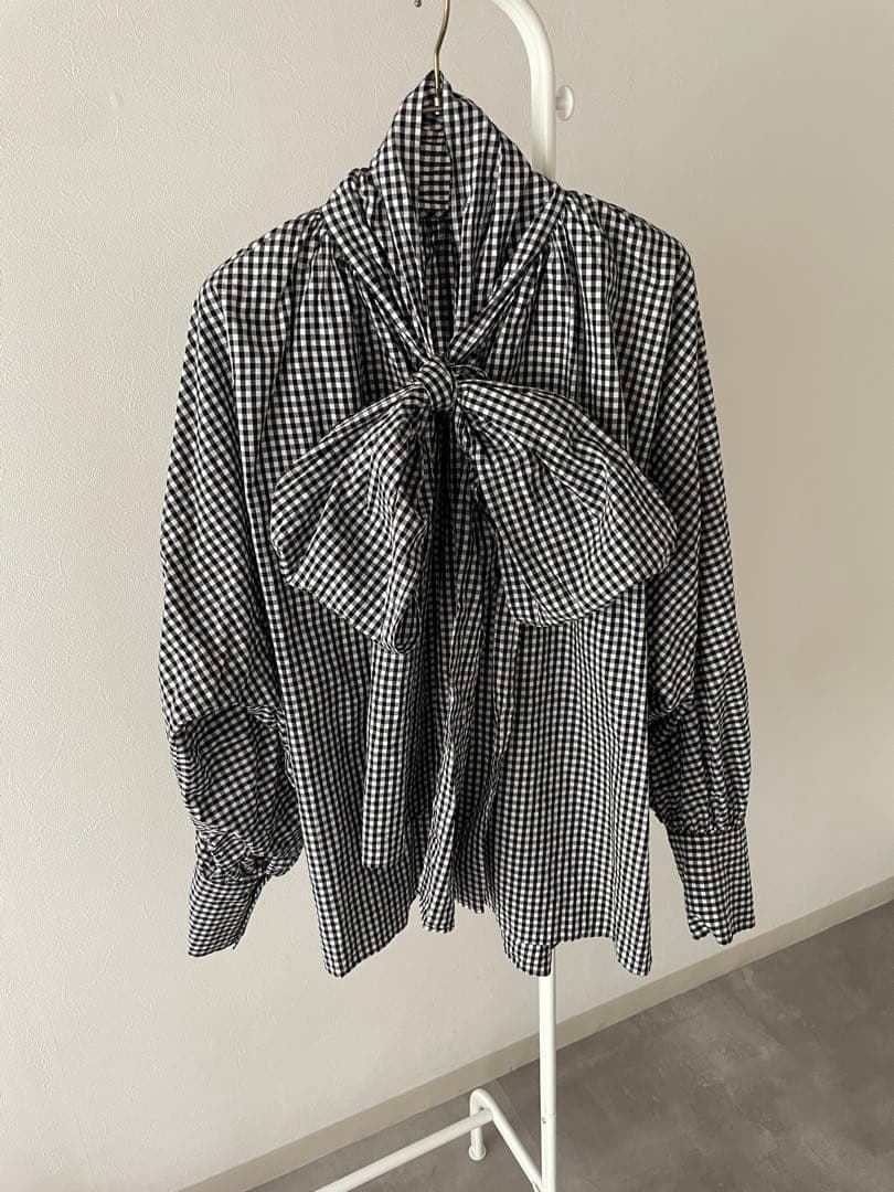 ウィムガゼット☆ギンガムチェックボウタイブラウス☆一枚映えブラウス