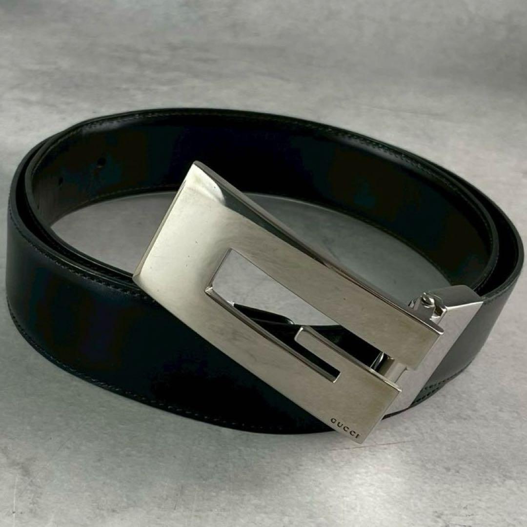 未使用級 GUCCI ベルト リバーシブル レザー スクエアGバックル