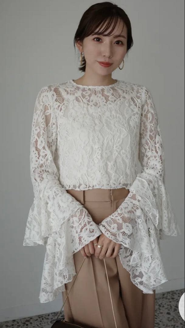 anuansトップスベロアレースボリュームスリーブブラウスインナー付