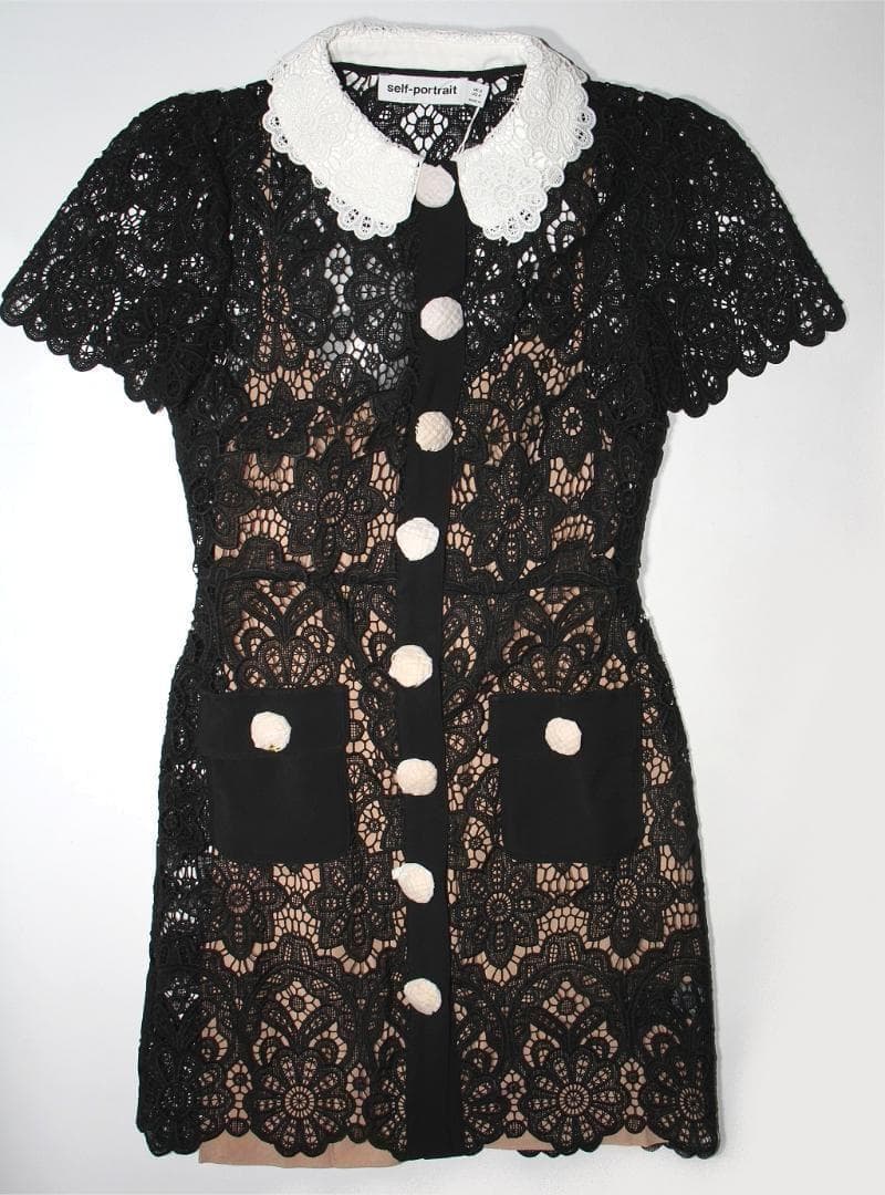 セルフポートレイト ワンピース ギピュールレース 花柄 黒 UK8 未使用