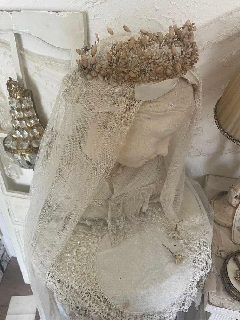 アンティーク　女の子　スタチュー　ガール　チャイルド　人物像　胸像　エクリュ