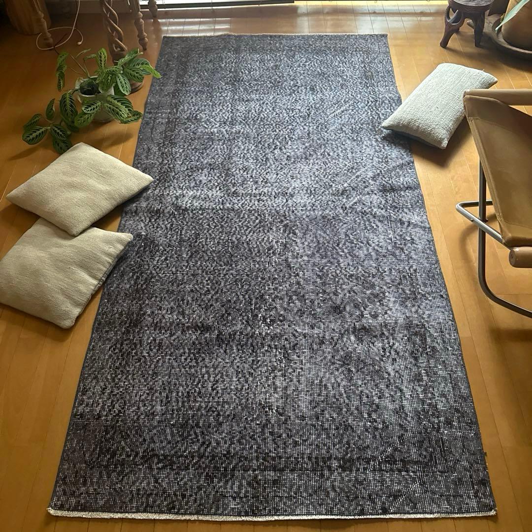 104×207 グレイ×ブラウン オーバーダイ トルコヴィンテージラグ - メルカリ