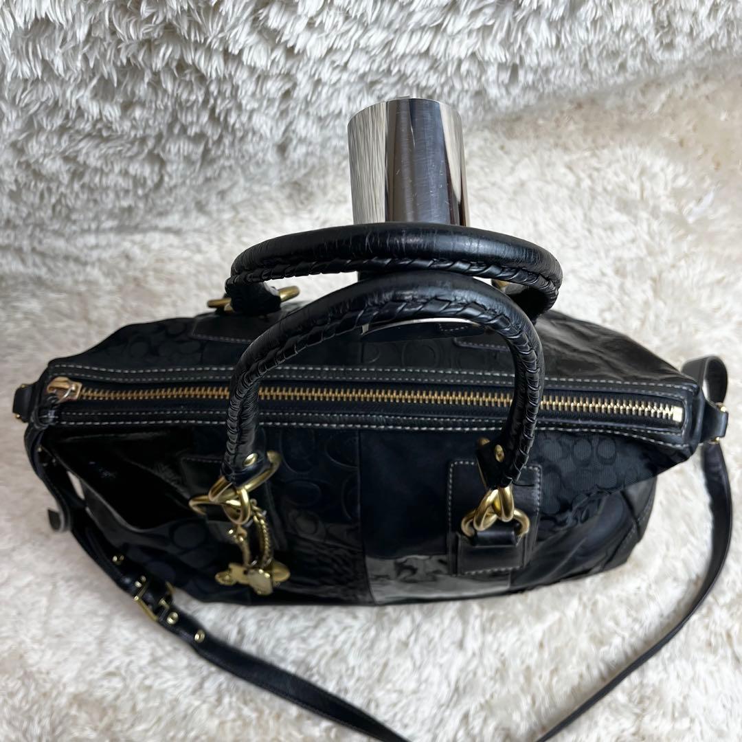 コーチ COACH ショルダー ハンドバッグ パッチワーク 2way クロコ 黒