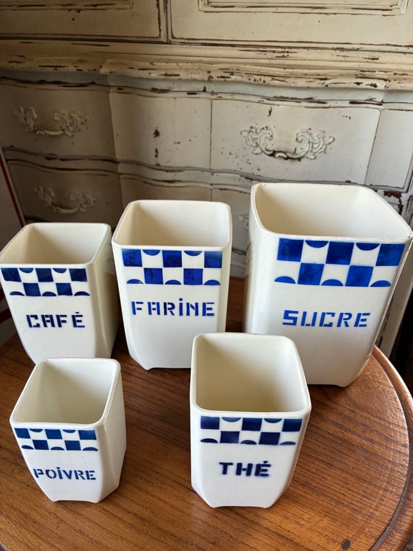 FJ様専用アンティーク 陶器 キャニスター ブルー 市松 バドンヴィレー