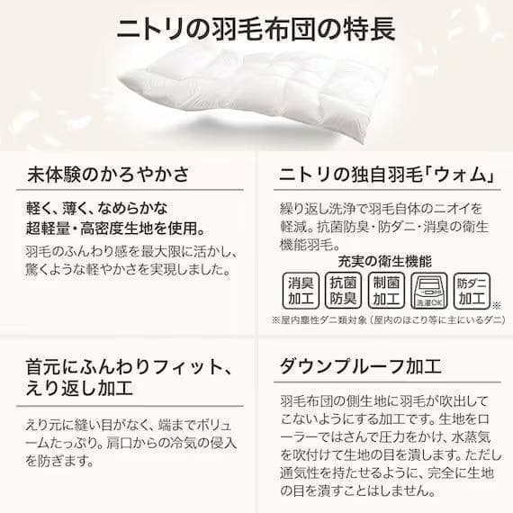 新品 ニトリ羽毛布団 羽毛掛ふとん セミダブル S-1 K2413 ダックダウン
