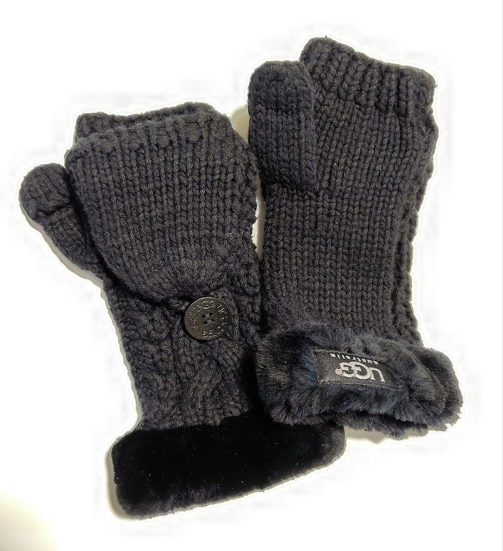 新品未使用】UGG ブラック ミトン手袋 ニット＆羊毛革 - メルカリ