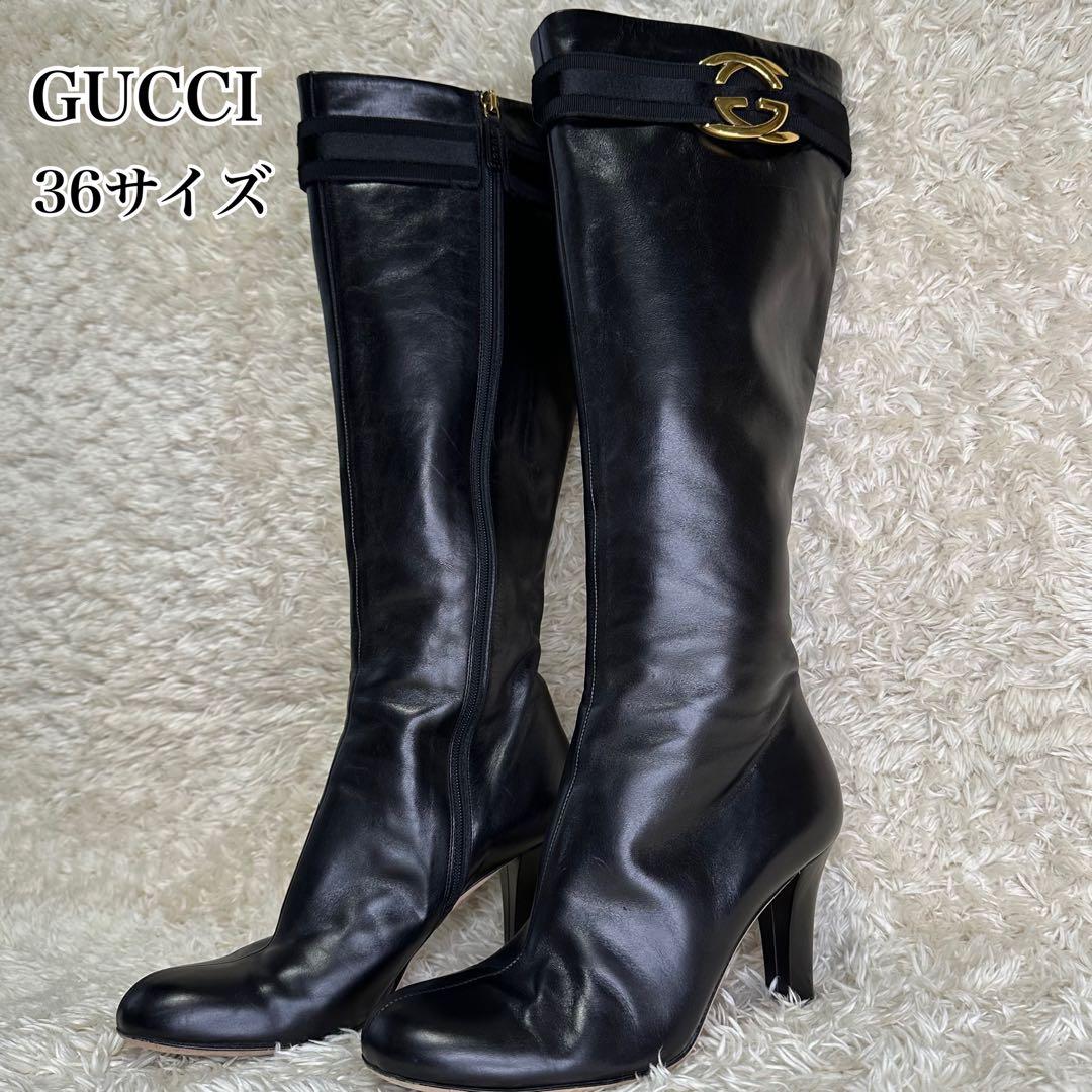 【美品】GUCCI ジョッキーブーツ G金具 インターロッキング 黒 23cm 美品】GUCCI ジョッキーブーツ G金具 インターロッキング 黒 23cm