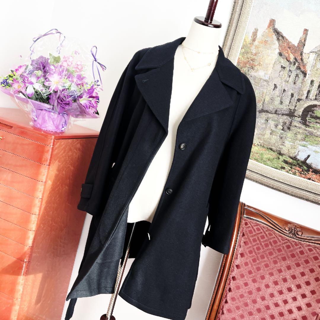 極美品 HERMESエルメス ネイビー ベルト カシミヤ ダブルフェイス