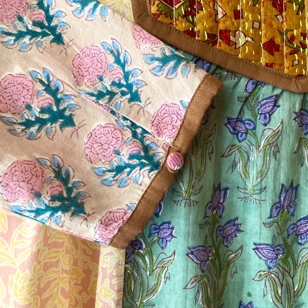 インド綿 カンタキルトのブラウス B ブロックプリント エスニック アジアン