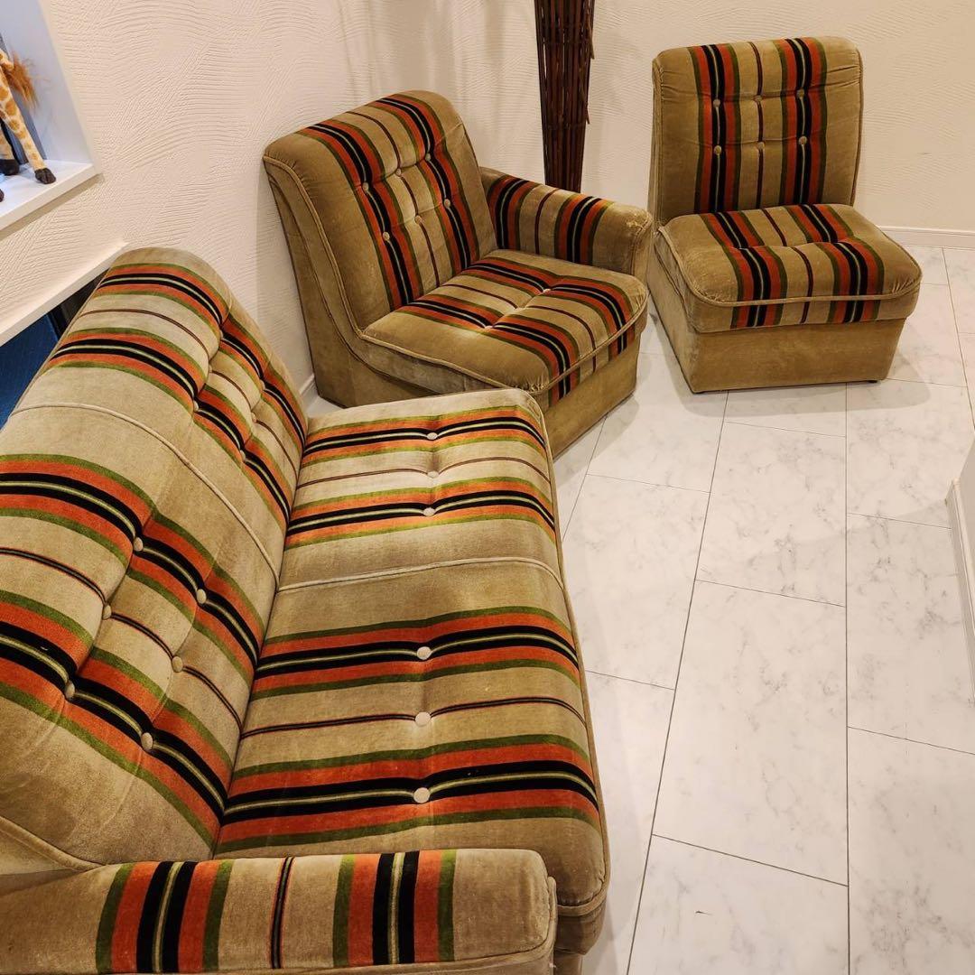 オールドカリモク karimoku ストライプ モケットアームレスシングル