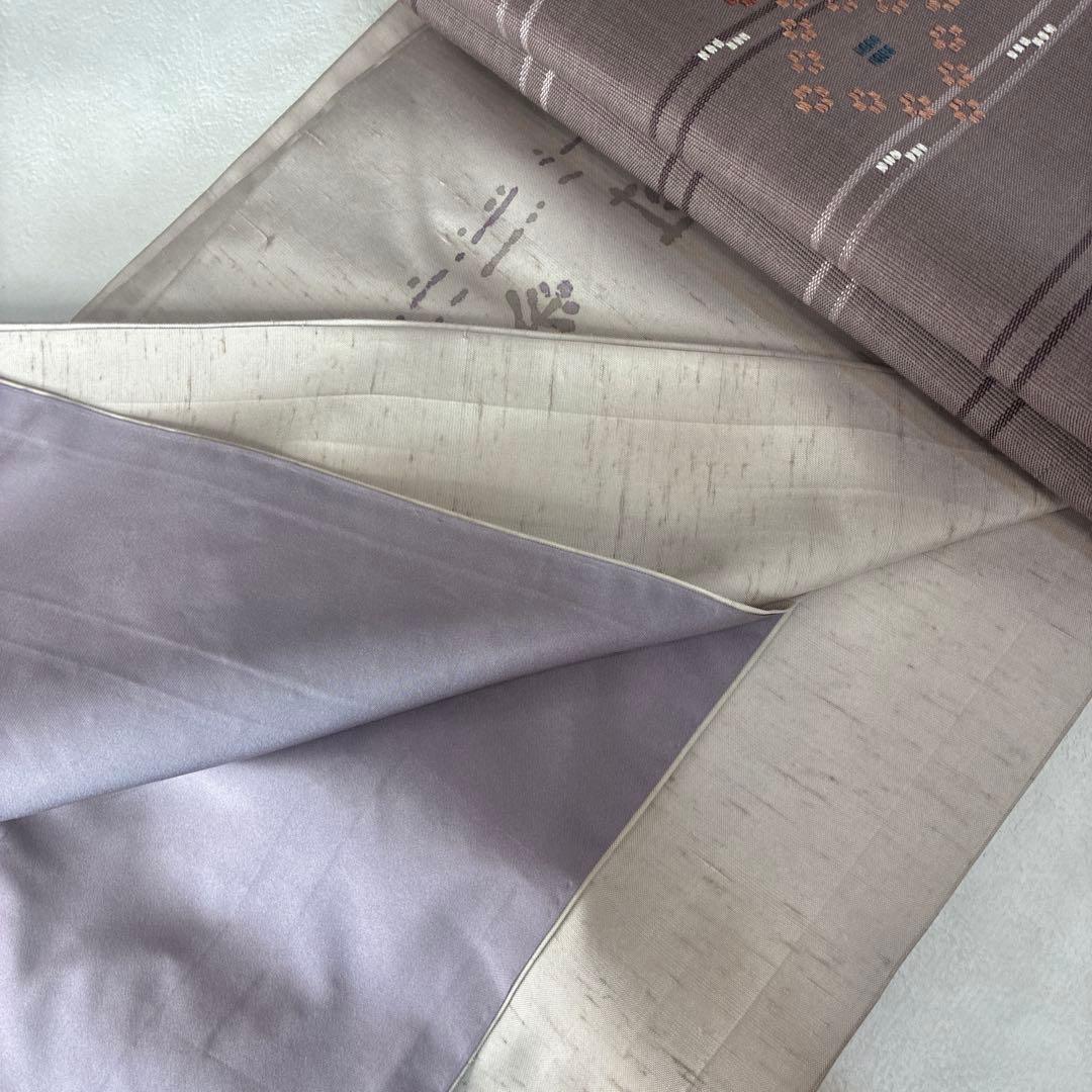 着物単品 袷 白山工房 牛首紬 染色家 市川純一郎 薄小豆色 草花 作家