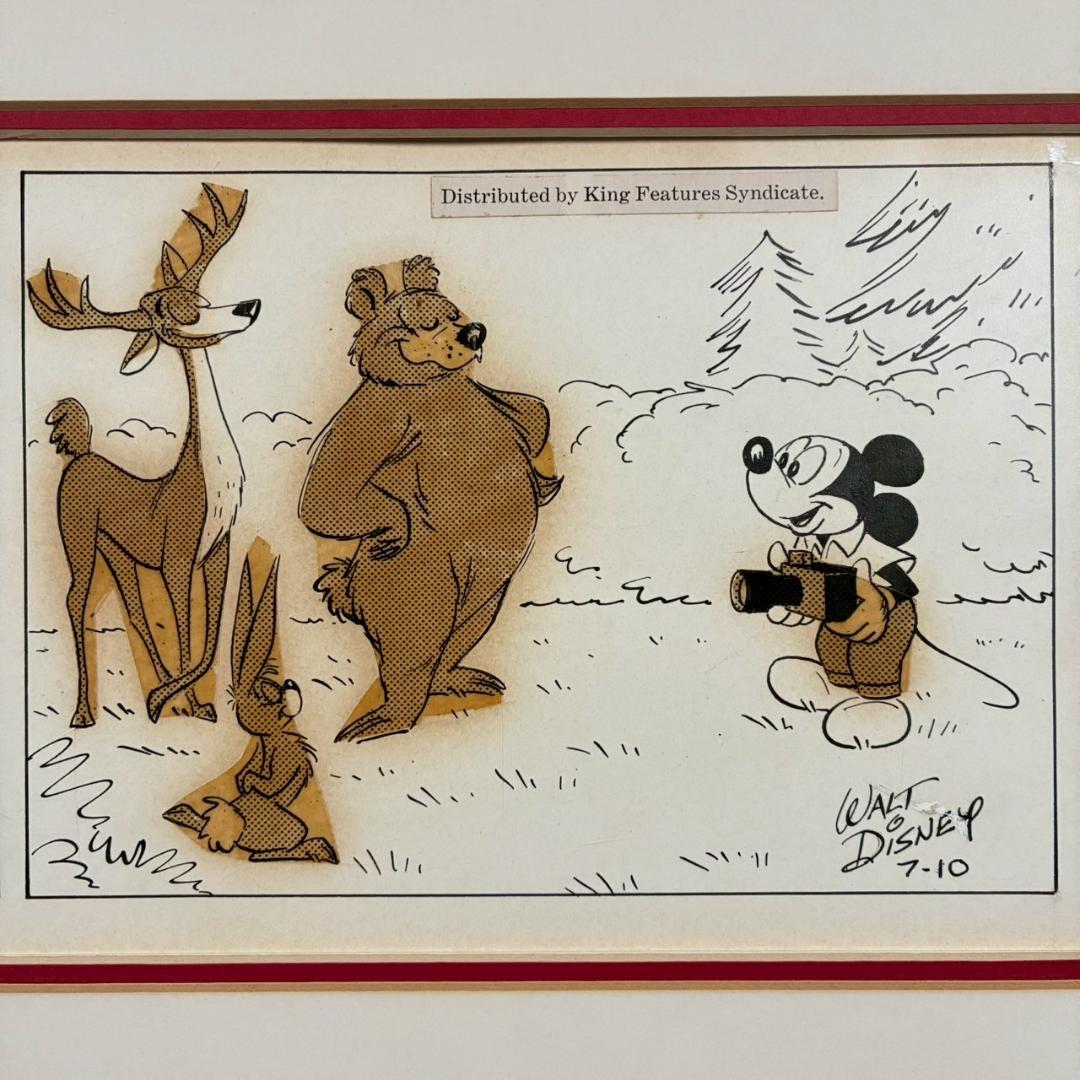 ウォルト・ディズニー ミッキーマウス3コマ漫画 原画 1961年 直筆