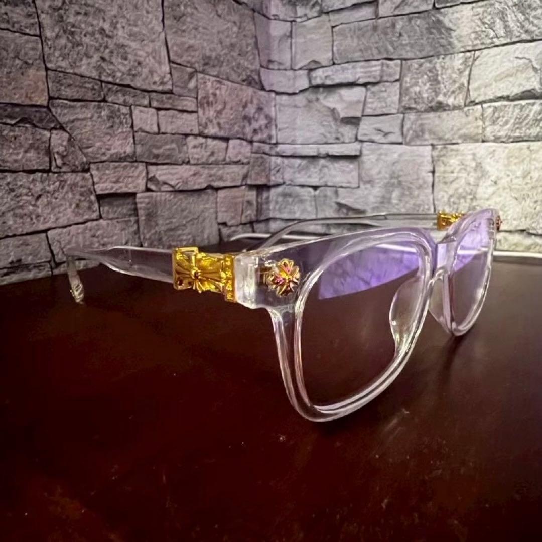 大人気！クロス【クリア ゴールド】サングラス 伊達メガネ クロム