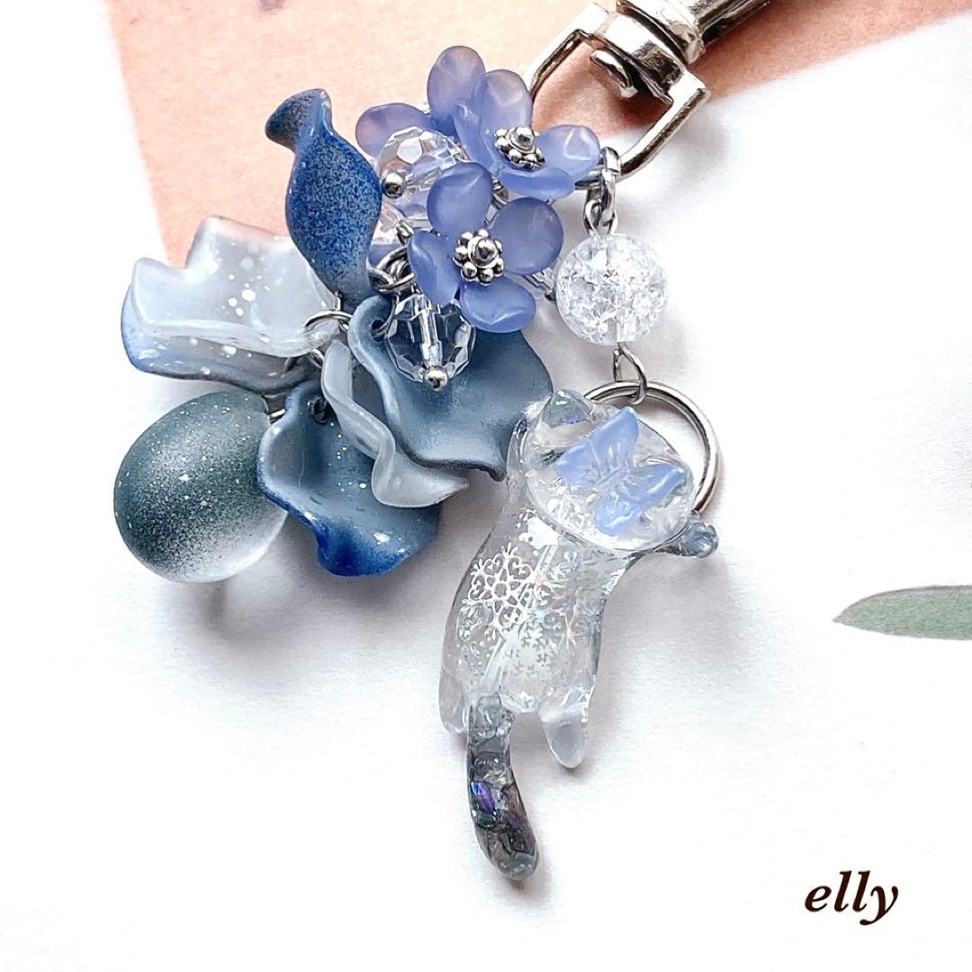 sawasawa様】1569.天然石 琉球ガラス 雪の結晶 とびつき猫 レジン