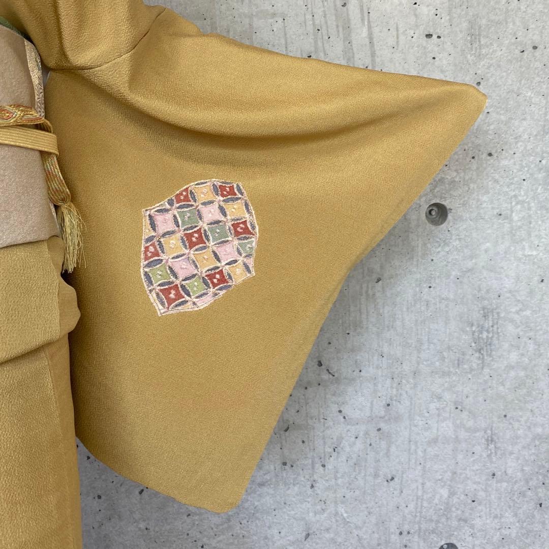 正絹 訪問着 一つ紋 くすみ黄色系 袷