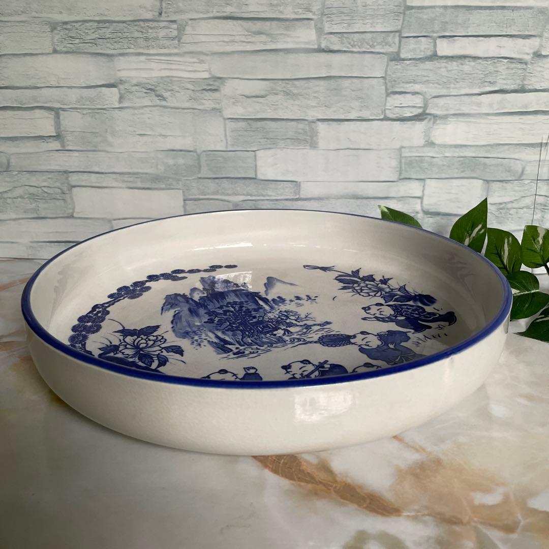 中国製？ 染付 青花 唐物 大皿 深皿 ヴィンテージ 深山幽谷 花柄 29