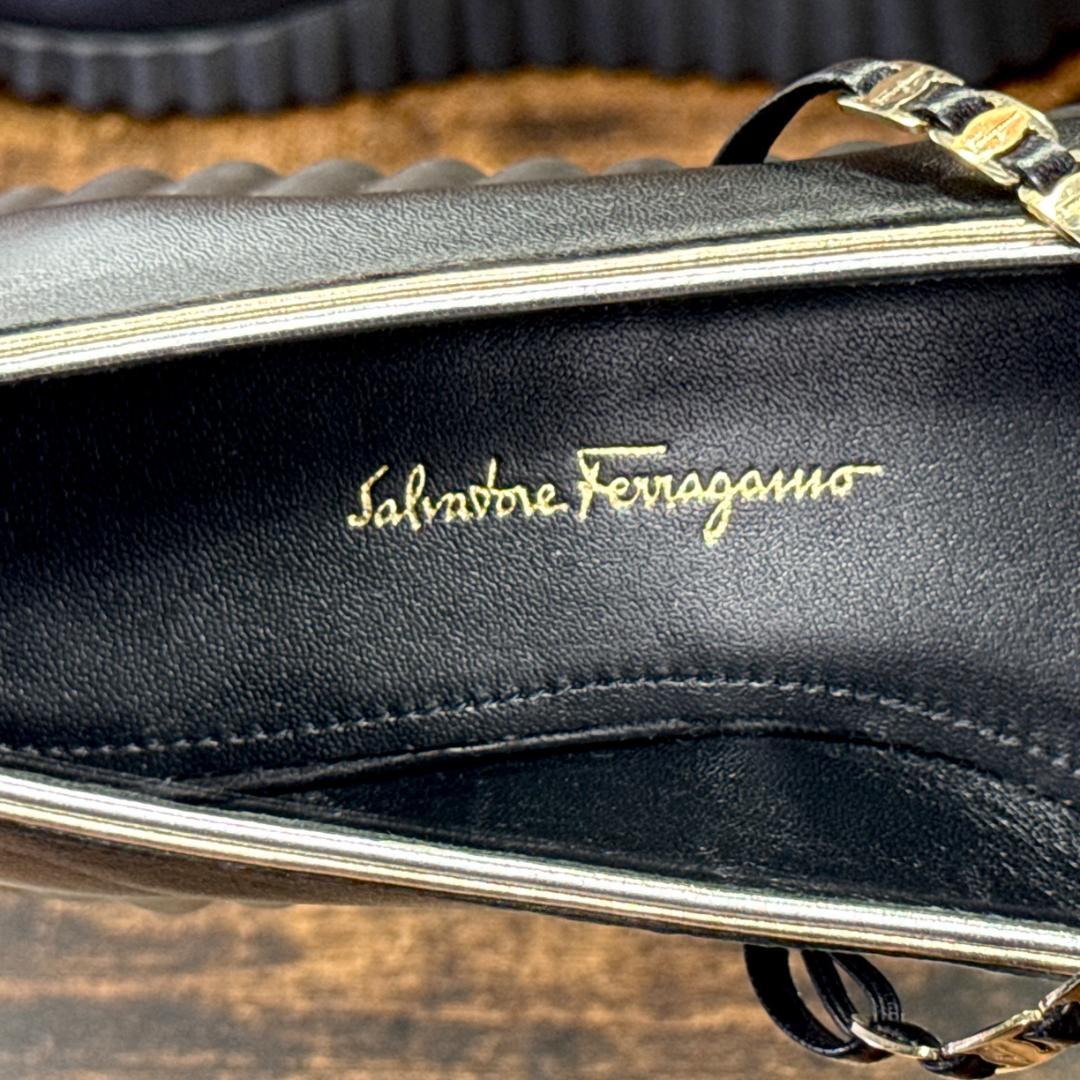 ☆即発 フェラガモ SANDY 厚底 バレエ 黒 6.5C 極美品 ナッパレザー