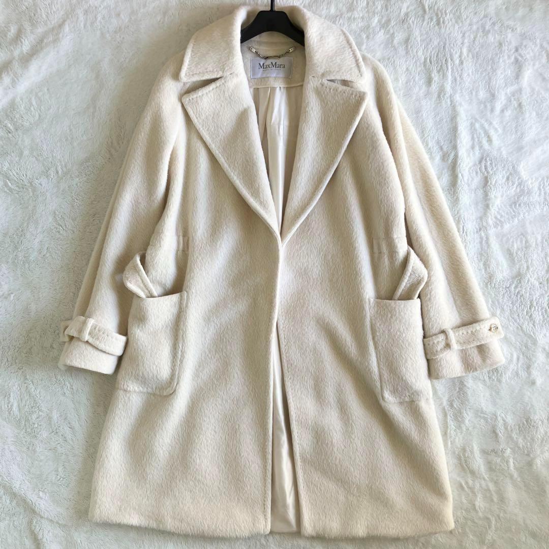 最高級 白タグ マックスマーラ アルパカベルテッドラップコート 44