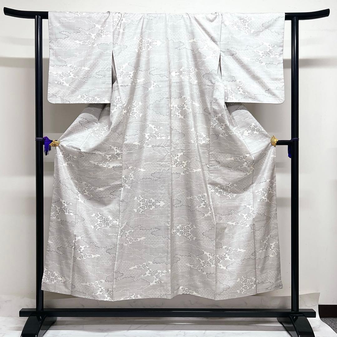 小紋 白大島紬 雲 菊花 籠目 着物 027k - メルカリ