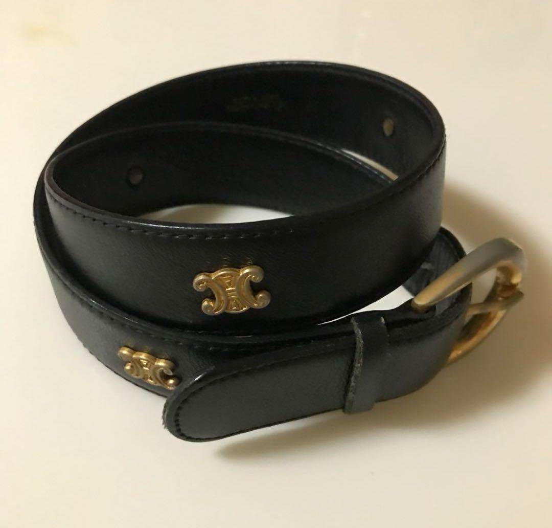 セリーヌ　ビンテージベルト ヴィンテージ ベルト バックル レザー 馬車ロゴ ゴールド金具 75 濃茶