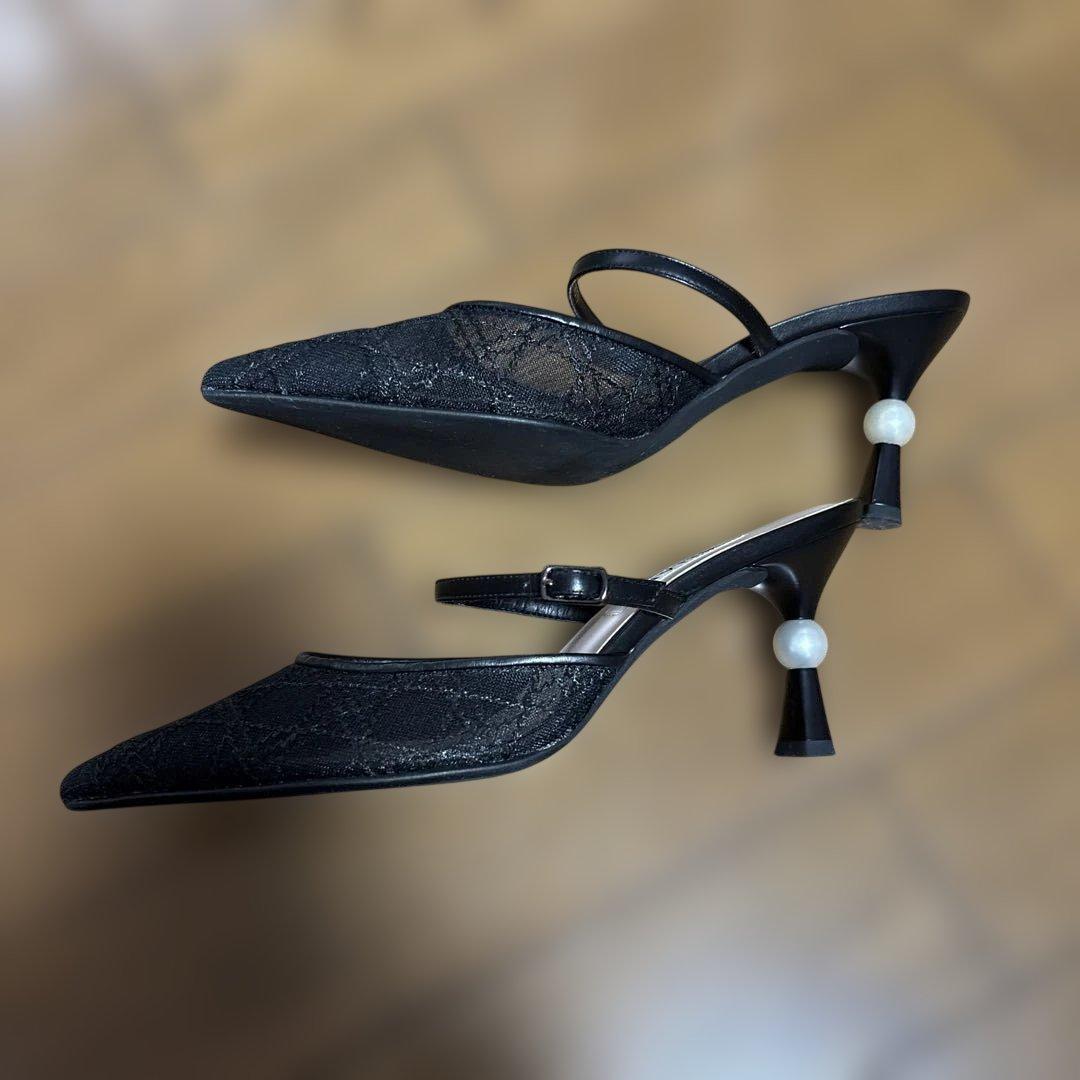 ダイアナ　（パールコレクション）パールヒールミュールブラック　23.5cm