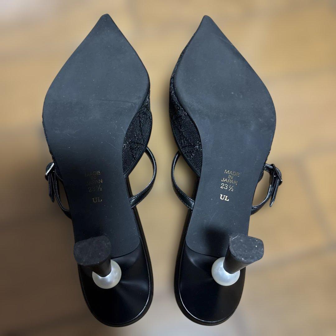 ダイアナ　（パールコレクション）パールヒールミュールブラック　23.5cm