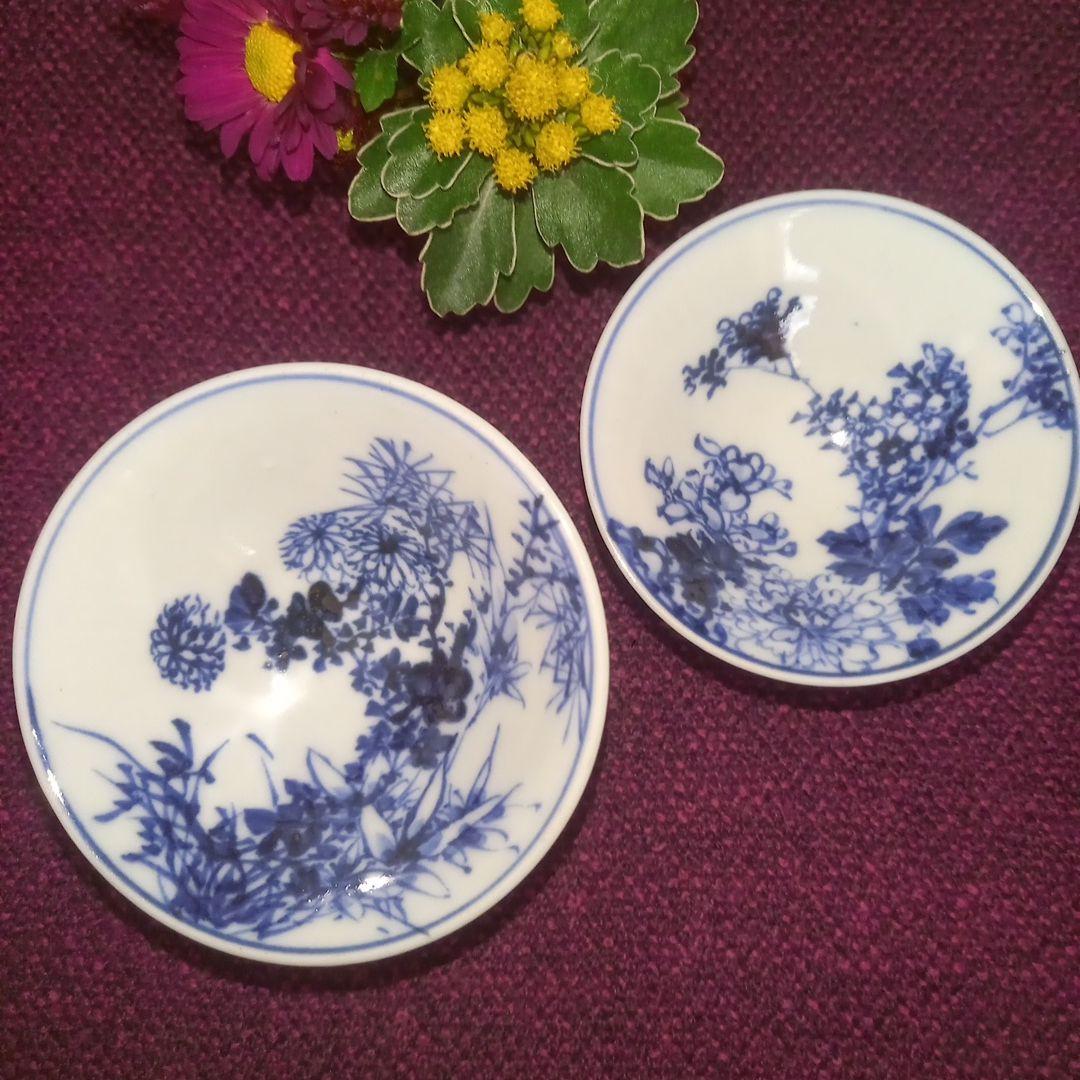 古い盃 2客 染付 左平製 酒器 小付皿 骨董 付属品なし 古染山水 平盃 - 【公式】田代陶器店 TASHIRO TOUKITEN オンラインショップ